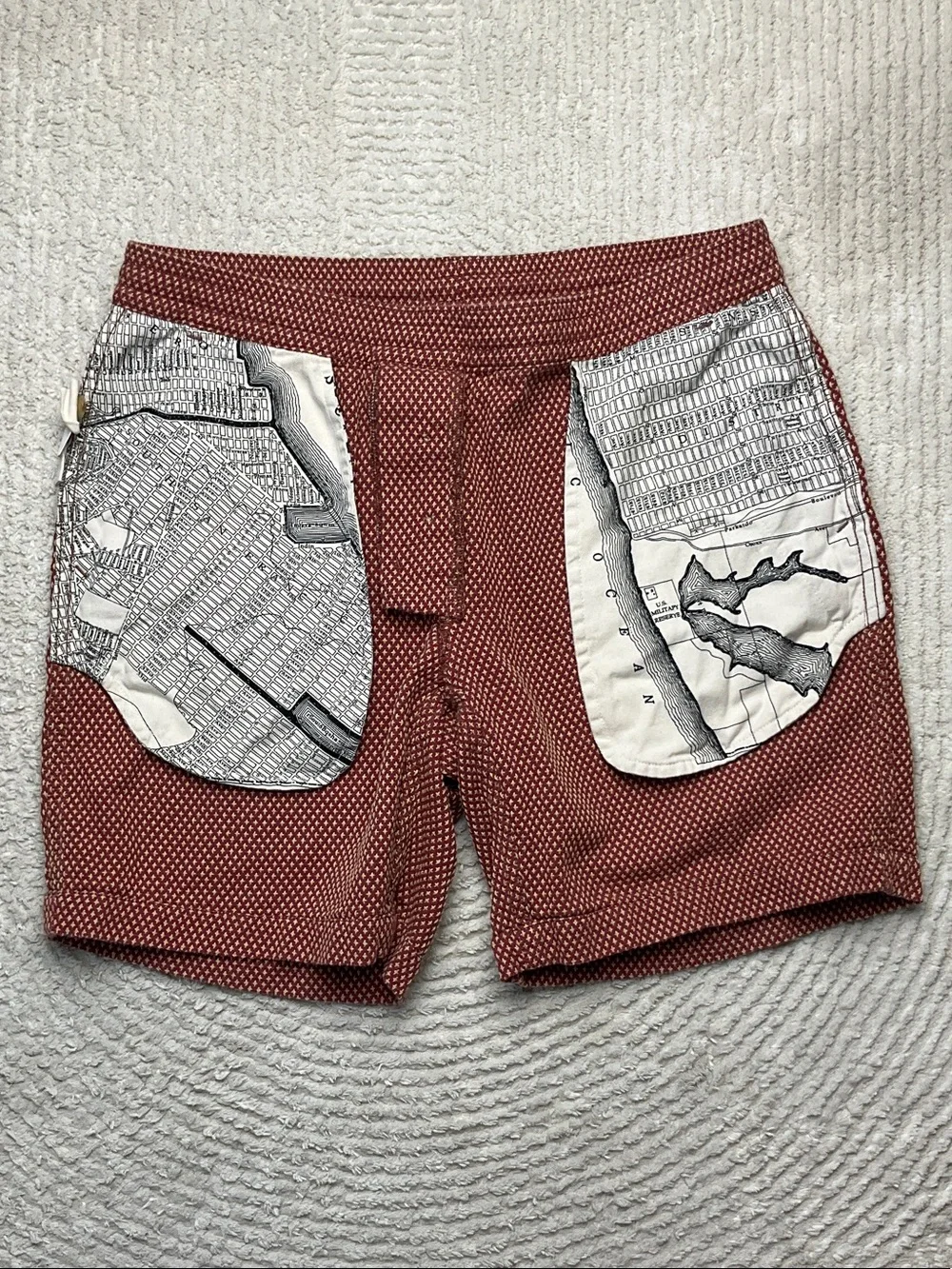 Taylor Stitch The Apres Short in Fired Brick Dobby Organic Cotton Size Small